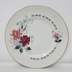 Ridgway Staffordshire England Vintage Rose Floral 9 Inch Plate Gold Rim White